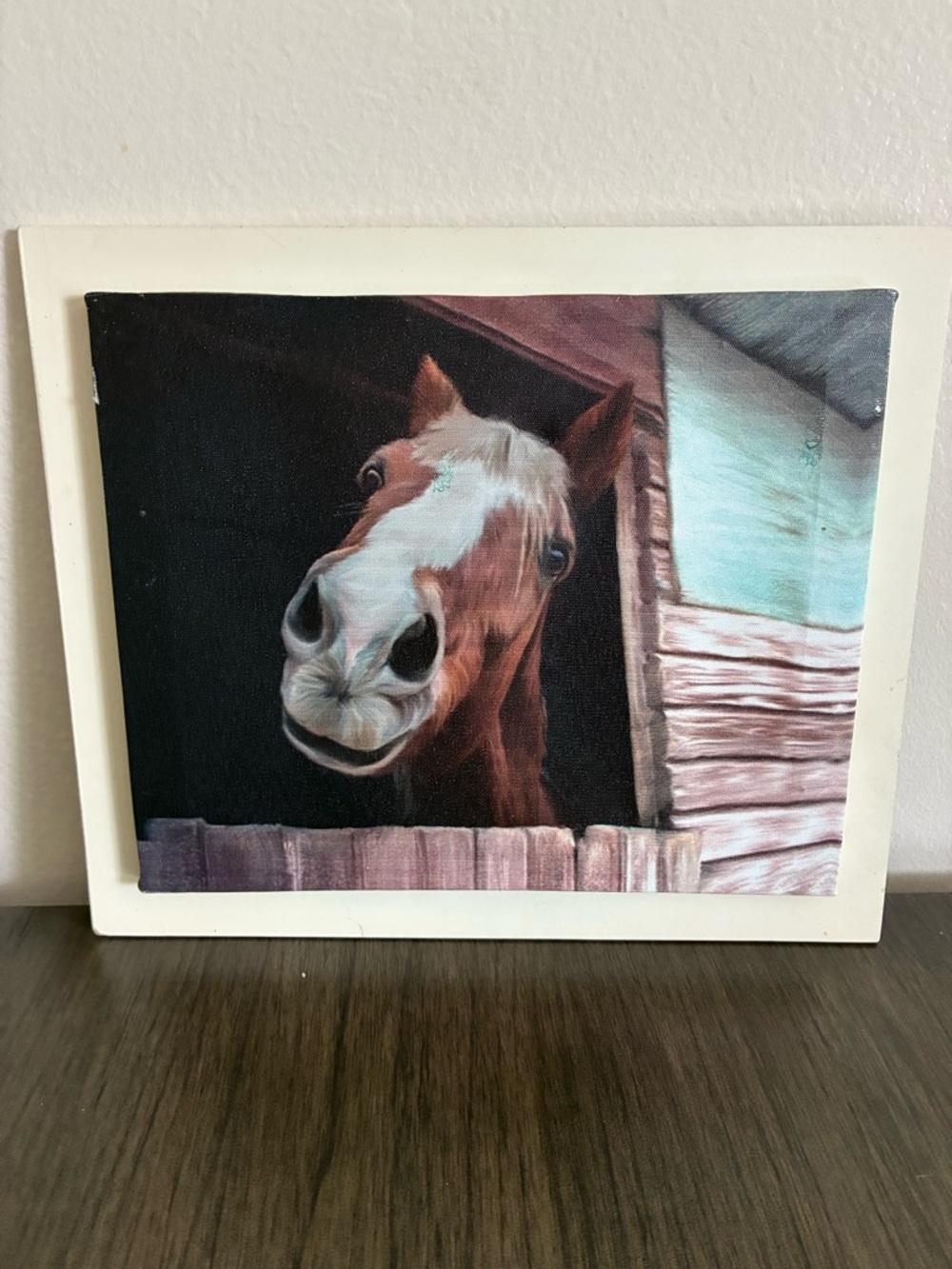 Playful Horse Canvas Wall Art - Brown and White